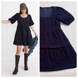Madewell Corduroy Tiered Mini Dress Women's‎ SMALL Navy Preppy Classic